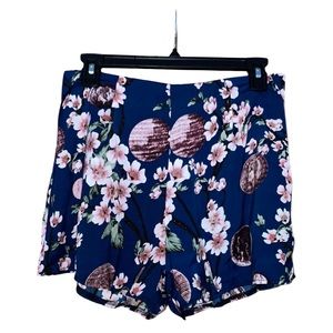 Misguided Floral Shorts W/ Side Zipper - Navy Blue - Size 10